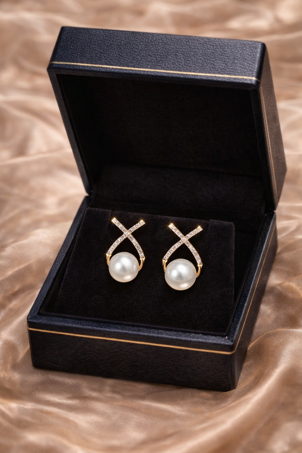 Korean Studded Cross Pearl Stud Earrings