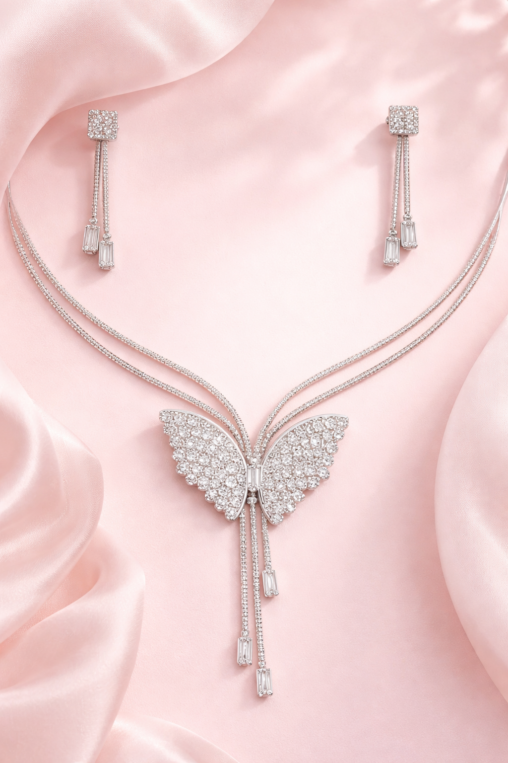 Butterfly Pendant Necklace with Earrings