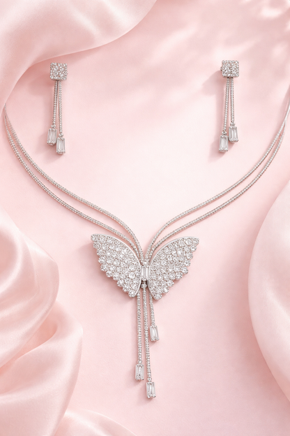 Butterfly Pendant Necklace with Earrings