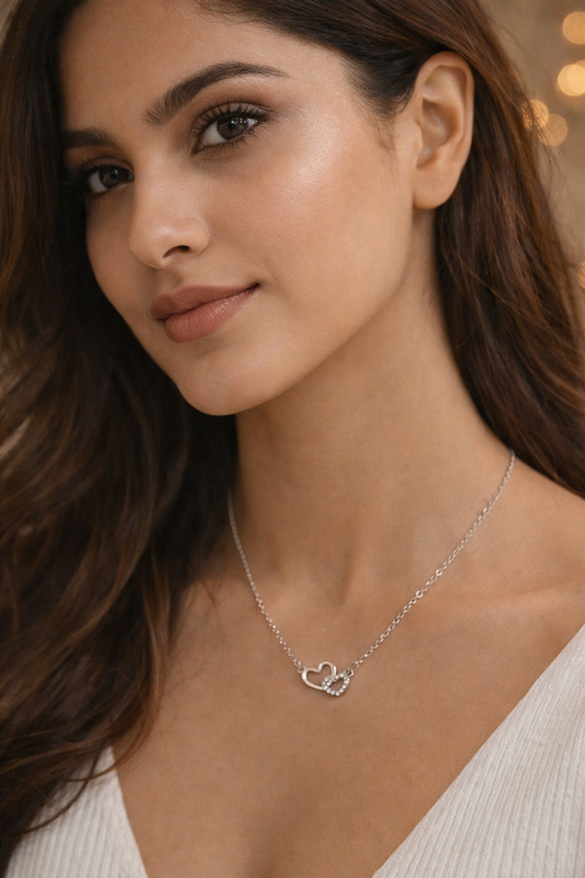 Women's Dual Heart Pendant with Chain Micro Plating